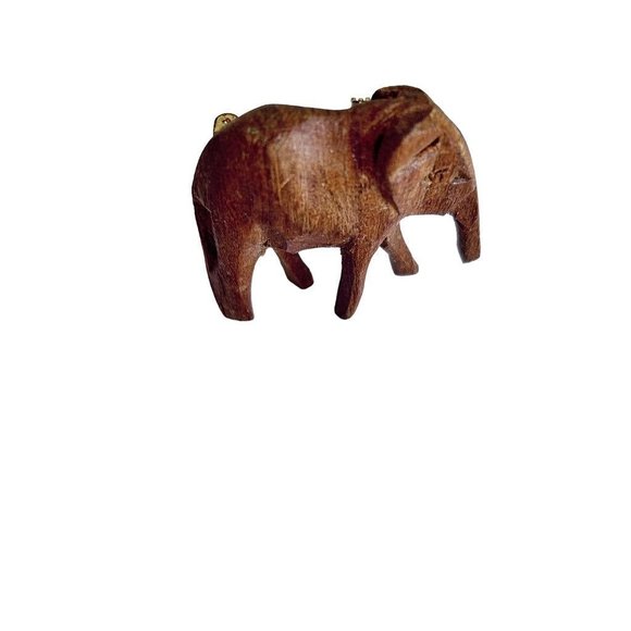 Wooden Brown Elephant Brooch Pin 1.5" Figural - Picture 5 of 5